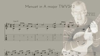 TWV 34:2 Minuet in A major - G.P. Telemann - Classical Guitar Score+TAB