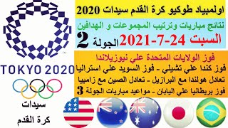 نتائج وترتيب اولمبياد طوكيو 2020 كرة القدم سيدات اليوم السبت 24-7-2021