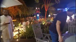 England team showcasing English Garden installation at the fan zone at Doha Corniche, by night.