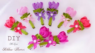 МИНИ-ЗАЖИМЫ С ЦВЕТАМИ, МК / DIY RIBBON FLOWERS HAIRCLIPS