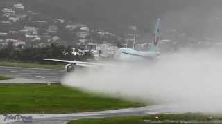 Very Wet Boeing 747 "Jumbo Jet" takeoff at Princess Juliana Int'l in Full HD1080p (MUST WATCH)