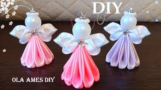 DIY Ribbon Angel 😇 АНГЕЛ ИЗ ЛЕНТ/ Kanzashi Angel/ Satin Ribbon Christmas Angel Ornaments/ Ola ameS