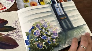 Watercolor Journal Day 114 ( Hydrangea and front door watercolor sketch) No drawing