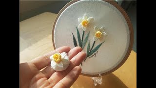 (프랑스자수) 수선화자수 싸개단추 Daffodil embroidery button