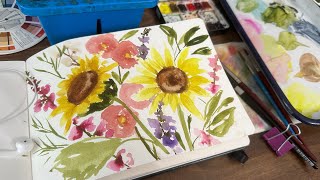 Watercolor Journal Day 128 (Easy and loose florals)