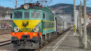 EP07-361 "Żółty Trapez" z pociągiem PKP Intercity IC "Halny" w Suchej Beskidzkiej