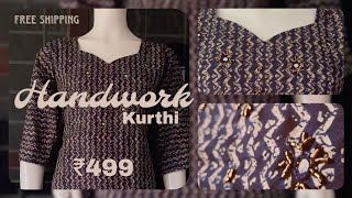 Adipoli handworked kurthi🔥 at affordable price only ₹499/- 😱 #fashion #handwork #cotton