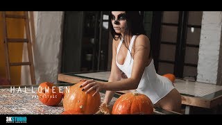 Sensual woman with spooky makeup in kitchen