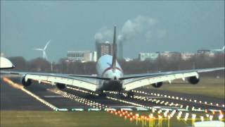 Emirates Airbus A380 smooth landing at Amsterdam (HD)