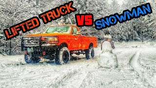 OBS FORD vs SNOWMAN. (Ranch hand bumper vs snow man) Lifted