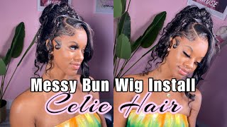 Messy Bun Wig Install Using 13x4 Lace Wig  from Celie Hair