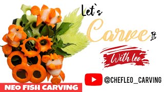 Beautiful Carrot Fish Carving | Art In Radish Fish & Carrot Coral Design  | neo fish carving #fruit