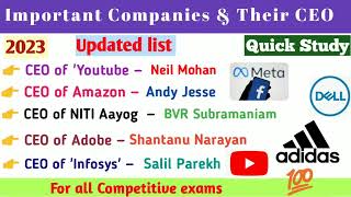 Important Companies and Their CEO List 2023 || CEO & MD || Part-1 ||competitive exams