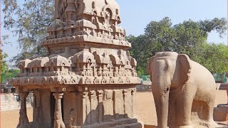 Visiting Dharmaraja Ratha,  Monument in the Pancha Rathas complex at Mahabalipuram, Tamil Nadu, Indi