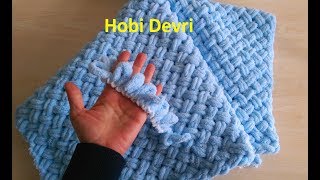 Making Easy Baby Blanket with Finger,Alize Puffy İpi Sepet (Hasır) Örgü Bebek Battaniyesi Yapımı