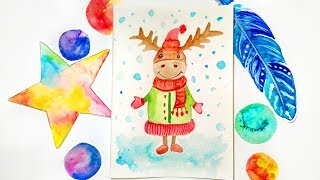 Simple Watercolor Deer Christmas Card - DIY Xmas Gifts Ideas