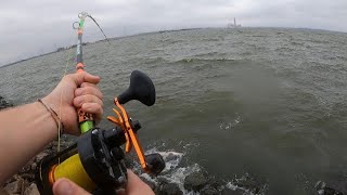 Fishing for Catfish in 40+ mph winds! TRIPLED UP!!!