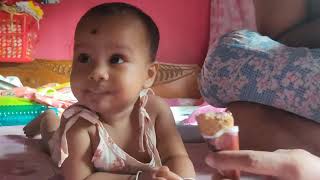 6 month old baby spoiled by her dad🧑‍🍼।। Little girl eating ice🍧 cream for the first time।।