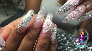 uñas con rosas 3d