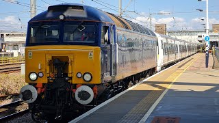 57303 with 379 010 and 379 029 departing Peterborough for Hornsey.