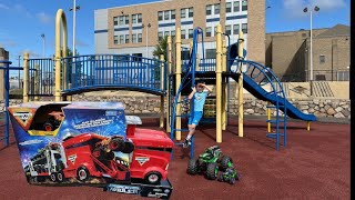 Monster Trucks Play at the Park 🛝 MAX-D SLAM TO LAUNCH 😱😱😱