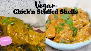 Vegan Creamy Stuffed Shells w/ Mindful Chik'n | Pretty Brown Vegan