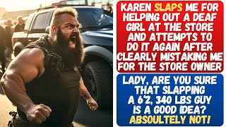 Karen Slaps A BIG FELLA At The Store For Helping A Deaf Girl Over Her! Gets The Lesson Of Her Life