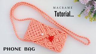 Macrame mini phone bag | DIY Macrame Phone Bag in Button lock Pattern | Step by Step Tutorial