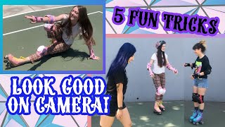 Teaching a movie cast 5 COOL ROLLER SKATE TRICKS!