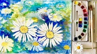 Weiße Blumen mit Aquarell malen für Anfänger