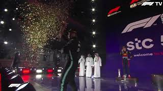 Max Verstappen walks off during Podium celebrations 2021 Saudi Arabian GP Jeddah