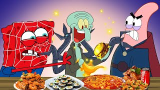 Spiderman vs Doctor Octopus vs Doctor Strange FOOD CHALLENGE! SPONGEBOB MUKBANG ||  SLIME CAT