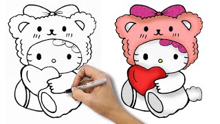 💗🎀 Comment dessiner KELLO KITTY tenant un COEUR - Dessin mignon pour les filles