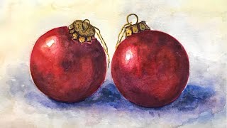 Aquarellmalen für Anfänger: Christbaum-Kugeln für Weihnachtskarte malen