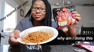 spicy noodle challenge, but with expired noodles...