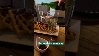 Brunch: Bottomless mimosas 🍾 🥂 & waffles 🧇  #holidayBrunch #brunch #mimosa #cheers #waffle🧇