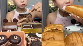 Asmr Eating Chocolate Cake, Fudge,Cream Cake,Cream Bun,Oreo Cream Cake