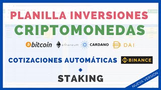 📈 PLANILLA de INVERSIONES 🔥 CRIPTOMONEDAS V2 💲 Cotizaciones Automáticas desde BINANCE + STACKING ✅