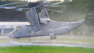 USMC MV-22 Osprey Tilt-rotor takeoff at Puerto Princesa, Palawan.