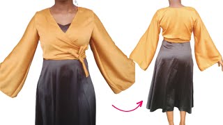 How to Cut and Sew a Wrap Top with Bell Sleeves (Detailed Video)