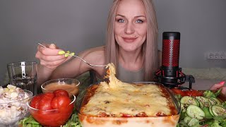 MUKBANG | Пюре с котлетами под сыром, салат | Puree with cutlets with cheese casserole не ASMR