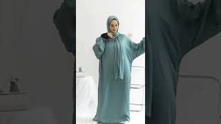 --urgarment.com--13 Color Options Muslim Women Solid Color Abaya Dress With Hijab Scarf One Piece