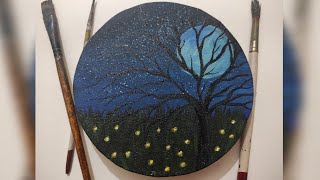 Moonlight and Fireflies scene in just a few steps | Learn to paint a Moonlight and Fireflies scene