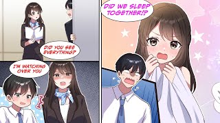 [Manga Dub] I saw the receptionist's secret, and now she's watching me but one day after drinking...