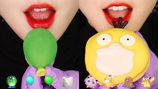 POKÉMON DONUTS EATING ASMR FROZEN WAX CANDY MUKBANG EMOJI FOOD ASMR 🦆