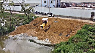 The New Project Process of Pouring soil fill Lot By Bulldozer D31 Push Land with 5Ton Dump Truck