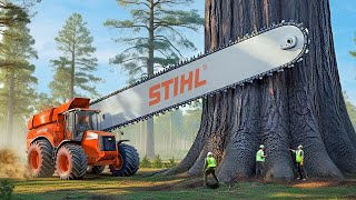 Extreme Dangerous Fastest Big Chainsaw Cutting Tree Machines | Monster Stump Removal Excavator #25