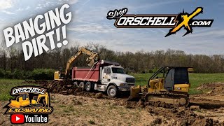 Banging dirt with the Excavator Dump Truck and Dozer. Day 2 Pole Barn building pad Excavation.