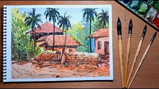 A Village in watercolor | Landscape painting | Watercolor painting | Landscape watercolor painting