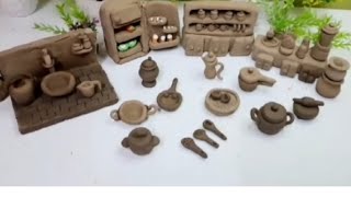 Easy technique make handmade miniature kitchen set with clay।।miniature clay kitchen tools।